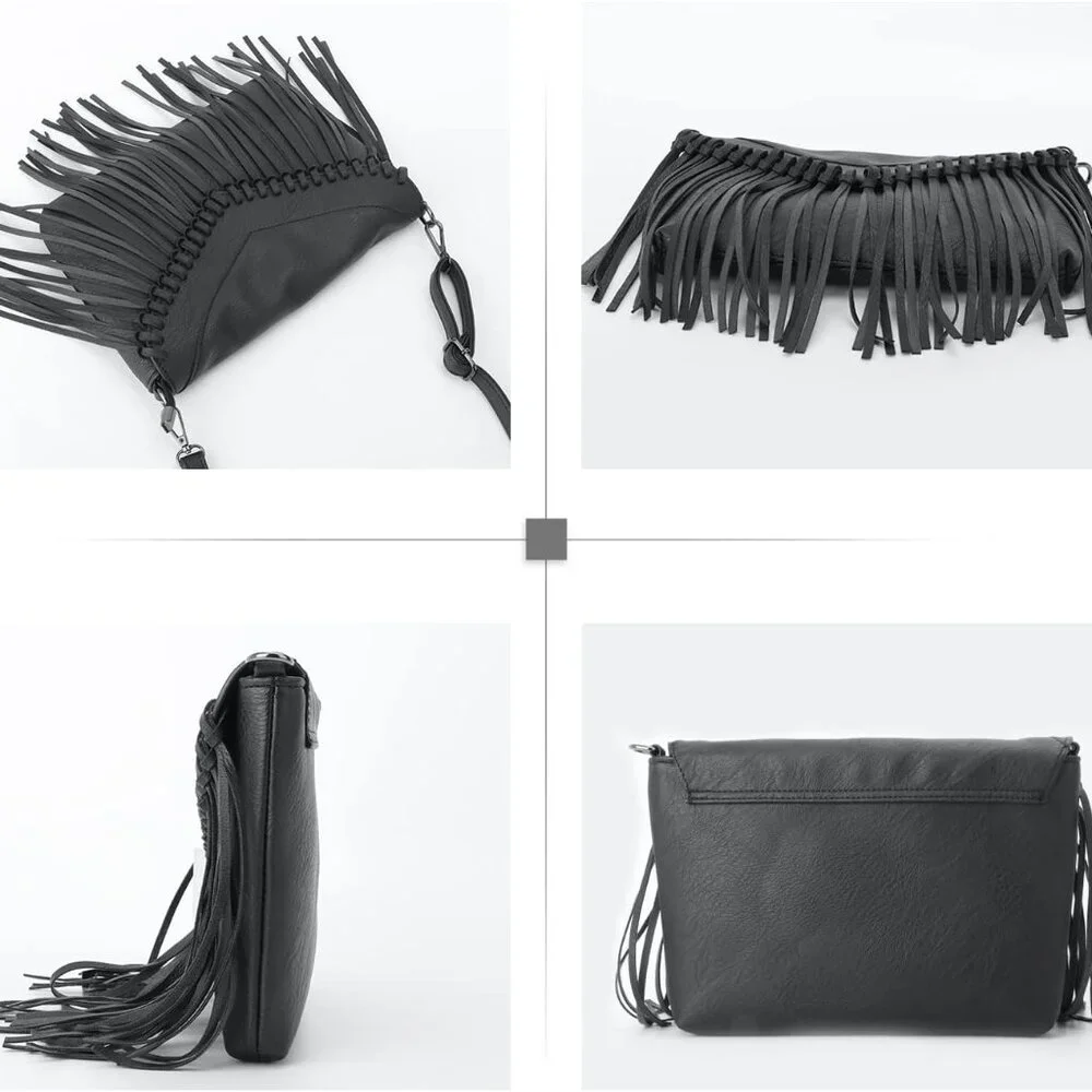 Fringe Crossbody Purse for Women Western Cowgirl Purse Leather Tassel Fanny Pack - Picture 5 of 7